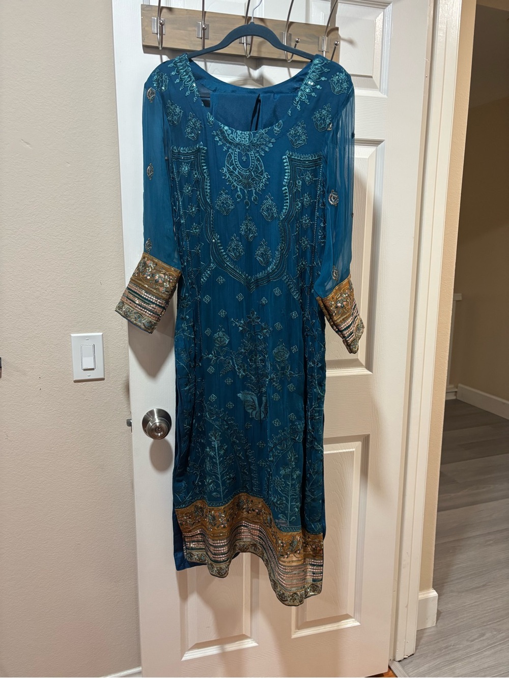 Teal Embroidered Long-Sleeve 2piece shalwar suit Dress